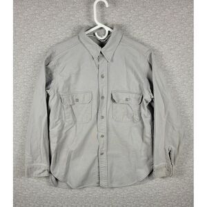 Vintage Woolrich Canvas Shirt Men's Medium Gray Button‎ Down Workwear Outdoor